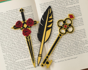 Dark Academia Bookmark Set - Sword Quill Skeleton Key - Gothic Reader Gift - Double Sided 3D Printed