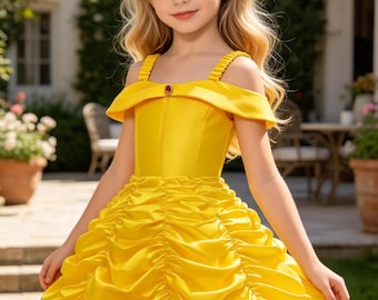 Belle Inspired Girl Costume,Birthday Girl Costume, Girl Halloween Outfit,Princess Belle Costume, Halloween Costume