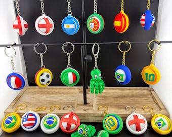 International Flags Spinner Keychain 3D Printed Fidget Keyring World Football Keychains for Fans