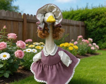 Porch Goose Outfit, Retro Purple & White Goose Outfit For Porch Goose, Purple Lace Maxi Dress + White Lace Hat (Full Set), Holiday Theme