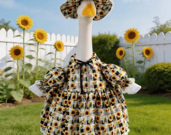 Sunflower Plaid Porch Goose Costume, 23-inch Autumn Harvest Themed Set, Sunflower Plaid Dress & Hat Set, Harvest Sunflower Themed Outfit