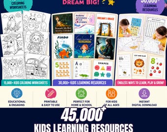 Kids Learning Activities Bundle: 45,000+ Home school Worksheets (Digital Download)
