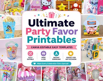 Editable Party Favor Templates Bundle, Canva Party Printables (Chip Bag, Labels)