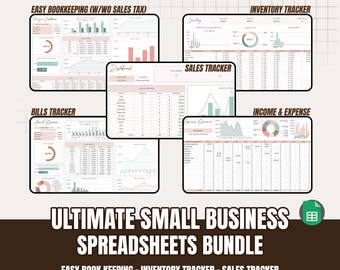 Small Business Bundle Bookkeeping Inventory Tracker Order, Tracker, Bill Tracker Google Sheet Excel