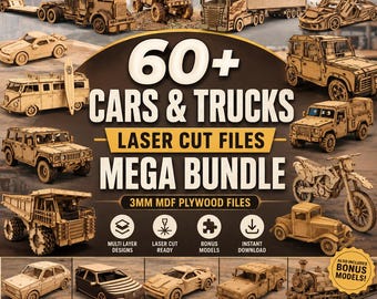 Laser Cut Wooden Vehicle Models Bundle, 60+ Designs, 3mm MDF Plywood Files (Digital Download)