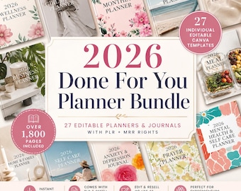 2026 Planner Mega Bundle | 27 Editable Planners & Journals | Editable Canva Templates with PLR and MRR | Resale Rights Kit for Etsy Sellers