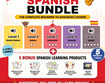 100+ Spanish Language Learning Bundle | PDF Lessons, Audio Practice, Flashcards, Grammar & Vocabulary