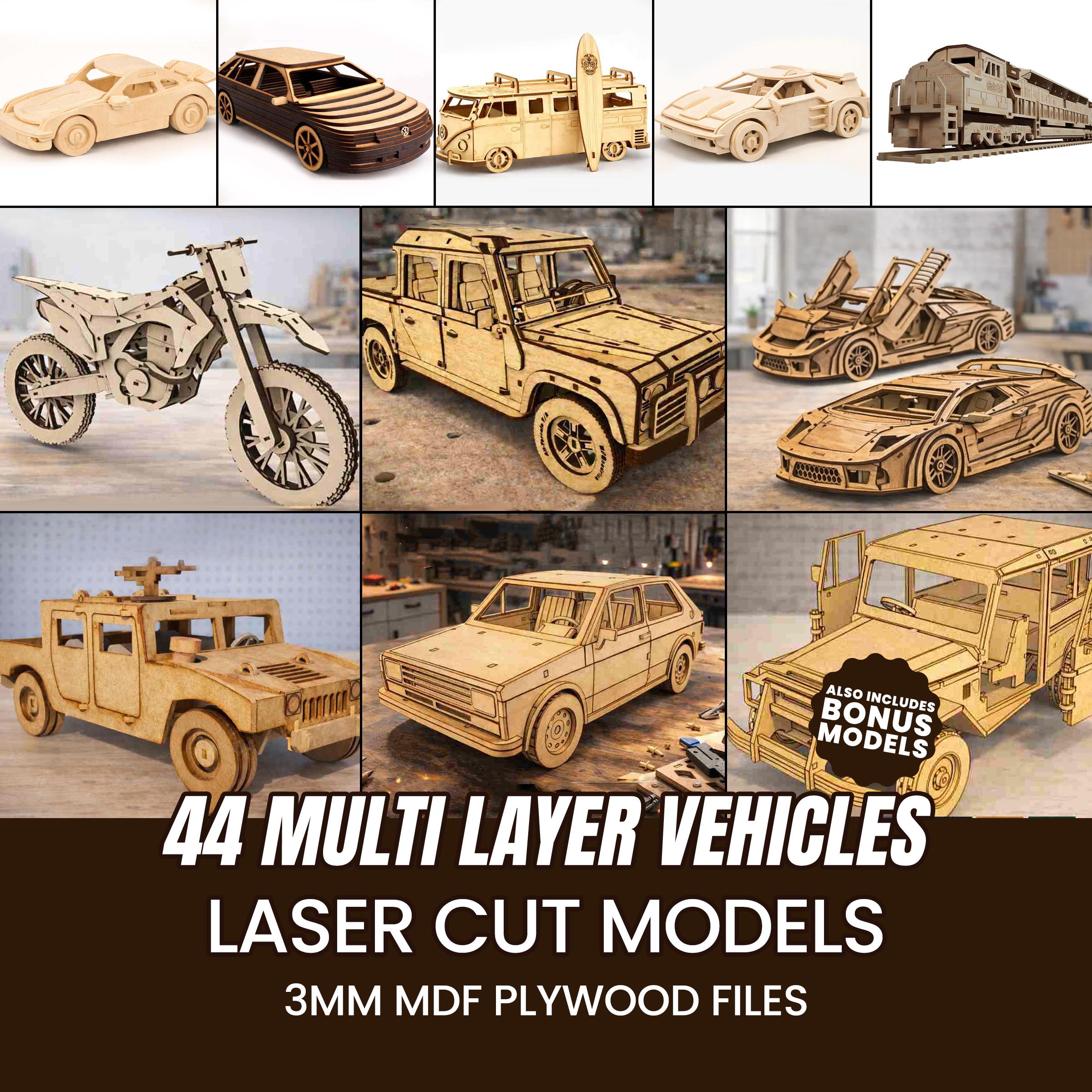 Laser Cut Wooden Vehicle Models Bundle, 44 Designs, 3mm MDF Plywood ...