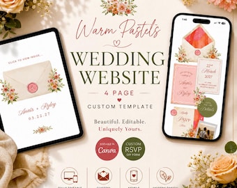 Easy Editable Wedding Website Template with RSVP: Editable Canva Design (Digital Download)