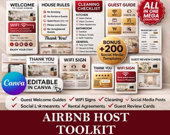 Airbnb Host Template Bundle: Signs, Checklists, Social Media (Canva Editable)