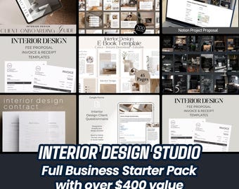 Interior Design Business Templates: Contracts, Guides, Spreadsheets, Notion Mega Bundle