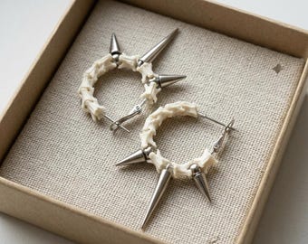 Real Snake Vertebrae Bone Hoop Earrings, Gothic Nature Jewelry, Handmade Animal Bone Accessory