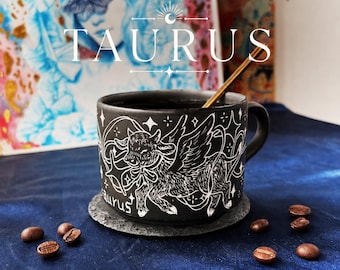 Taurus Sternzeichen Becher, handgemachte schwarze Keramik Kaffeetasse, Astrologie Konstellation Tasse, Geburtstagsgeschenk