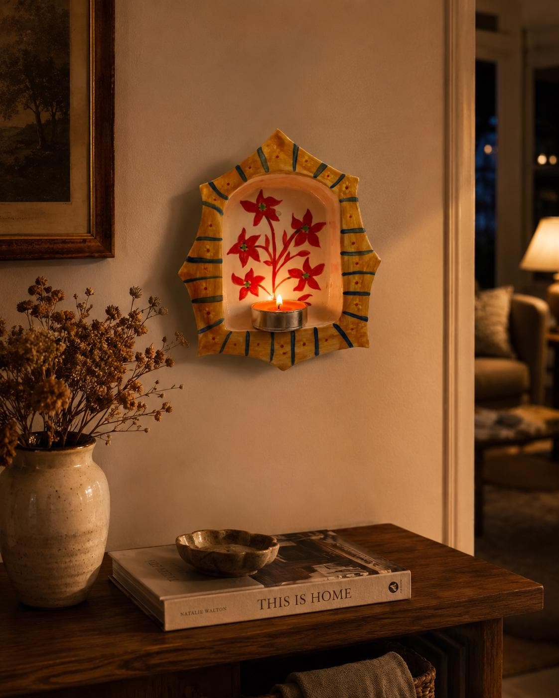 Hand Painted Ceramic Candle Holder