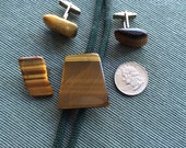 Vintage Beautiful large Tiger Eye Bola tie, cufflinks, extra slide