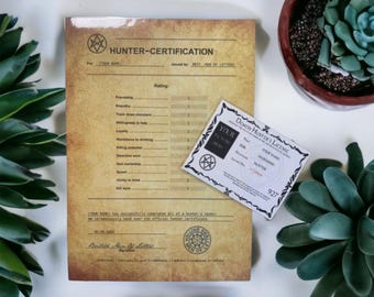 Certificato di cacciatore soprannaturale + licenza di cacciatore tedesco + inglese