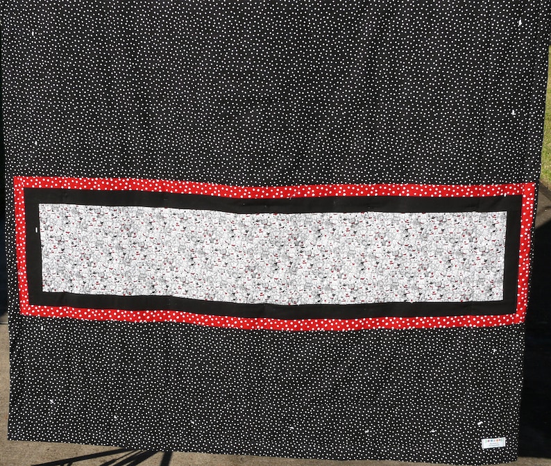 Cats in the Attic Handmade Quilt One of a Kind and Reversible Black and White Attic Windows pattern in Red