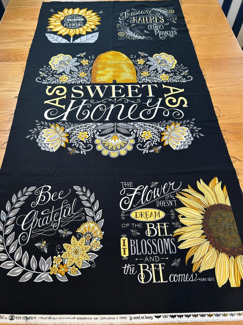 Bee Grateful by Deb Strain Moda Fabrics Panel, Sunflowers on Black - Etsy