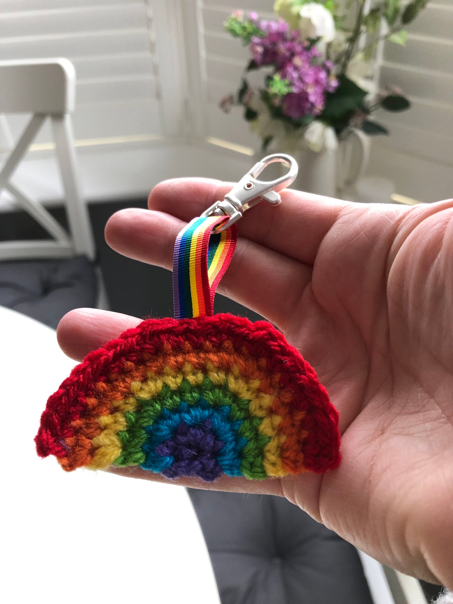 Crocheted Rainbow Keyring Keychain Etsy