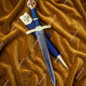 Medieval Templar Knight Dagger Style Replica | Engraved Blade Display Piece with Scabbard