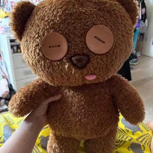 Brown Teddy Bear Plush – Button Eye Stuffed Animal | Quirky Kawaii Bear Doll | Cute Mini Plush | Unique Gift Idea