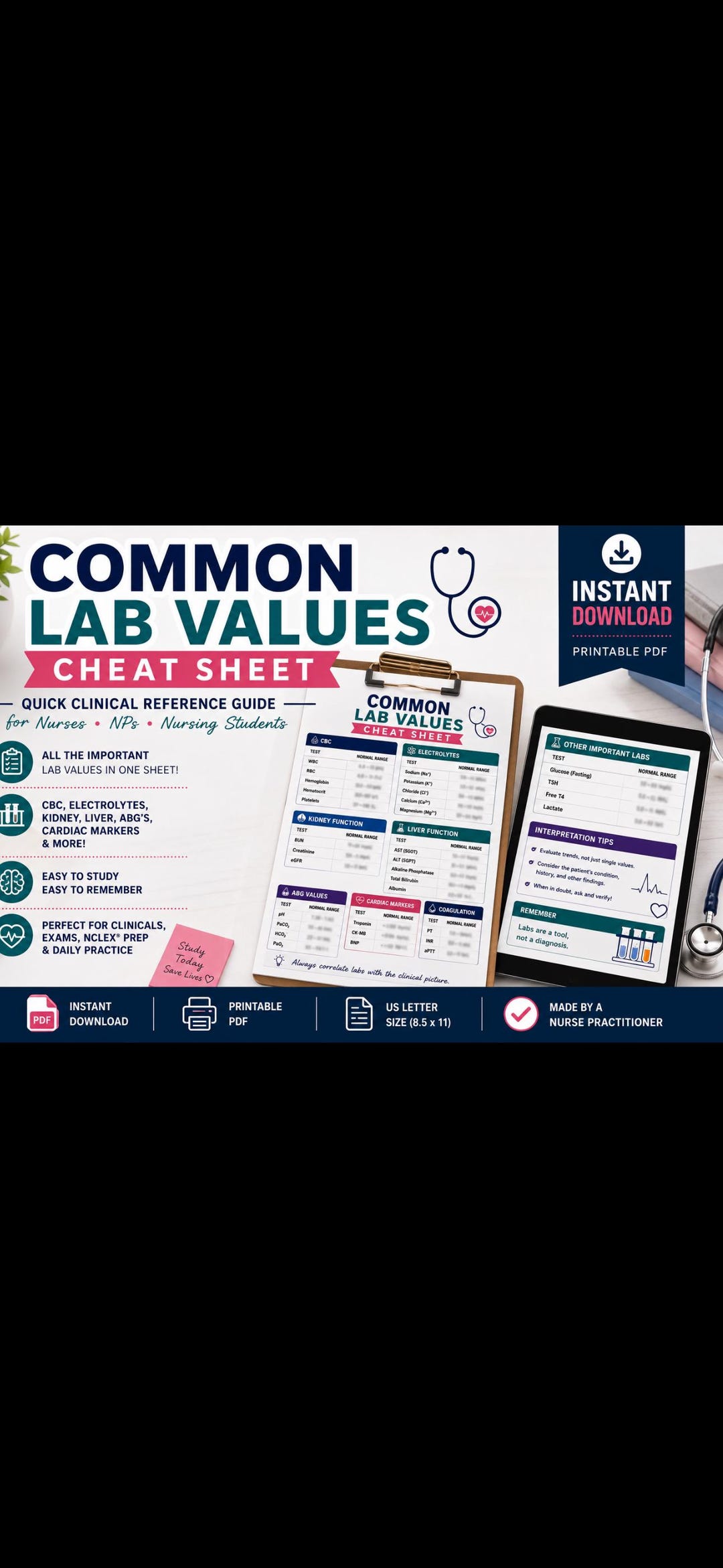 Ultimate Common Lab Values Guide for Nurses | Nursing Cheat Sheet PDF ...