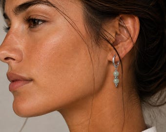 Ohrringe aus silberfarbenem, grünem Jade
