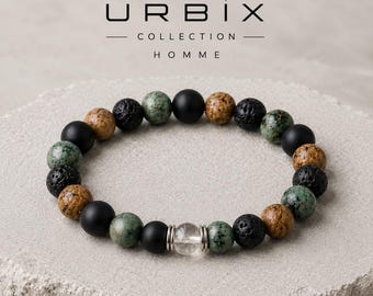 Herrenarmband mit Lavastein und afrikanischem Türkis