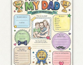 Father's Day Questionnaire Printable ,All About My Dad Coloring Page, Kids Gift for Dad, Father's Day Activity, PDF instant Download file