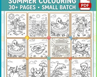 Kids Summer Coloring Pages, Printable PDF, 30+ Activity Sheets, Summer Coloring Book Bundle, Instant Download, Preschool Worksheets,