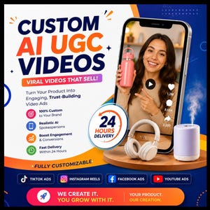 Publicités vidéo UGC IA, promotion produit personnalisée de 10 secondes, porte-parole IA, contenu vidéo court, création publicitaire e-commerce, marketing sur les réseaux sociaux