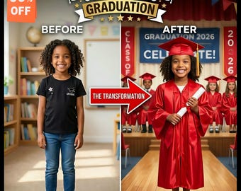 Custom Kids Graduation Portrait from Photo, Cap & Gown Edit, Preschool Kindergarten Grad, Class of 2026, Personalized Student Art digital