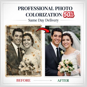 Photo Restoration Service, Old Image Repair, Colorization, Enhancement (Digital Delivery)