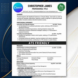ATS-vriendelijk cv-sjabloon, bewerkbaar cv in Canva, printbaar minimalistisch cv-sjabloon, professioneel en modern cv, cv van één pagina