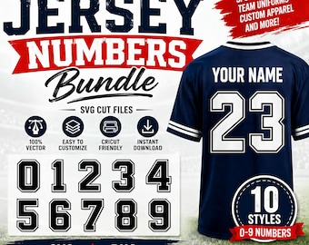 Jersey Numbers SVG Bundle, Varsity Sports Numbers 0-9 PNG, Athletic Font, Football Basketball Number SVG, Cricut Cut Files, instant download