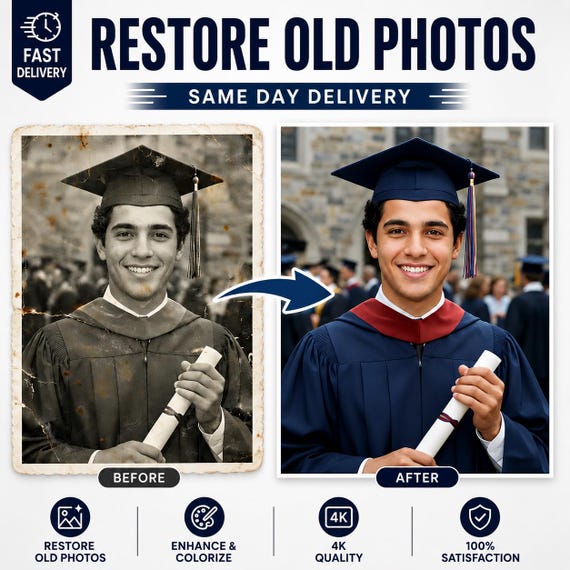 Photo Restoration Service, Restore Old Photos, Fix Damaged & Blurry Images , Enhance Quality, Colorize Picture, Digital Repair, photo editor