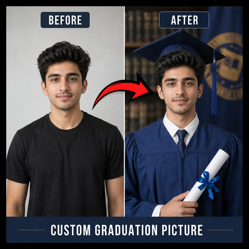 Custom Graduation Portrait From Photo , Cap and Gown Photo Edit , Class ...