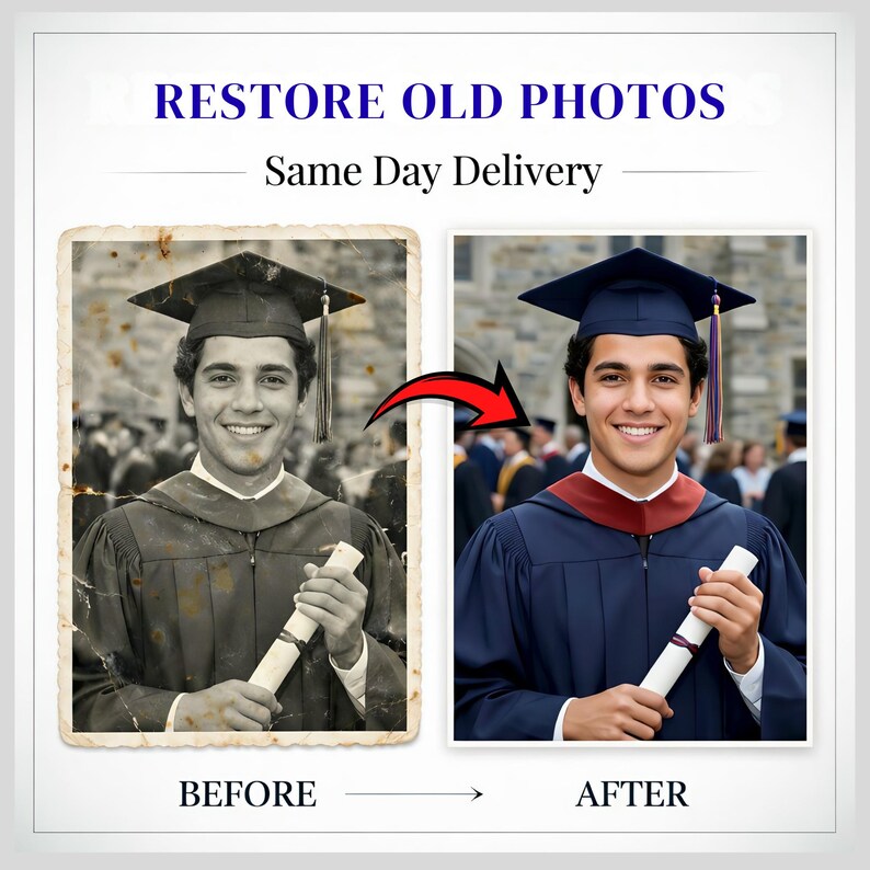 Photo Restoration Service, Fix Damaged Blurry Images, Enhance Quality, Colorize (Digital Repair)