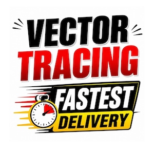 May include: A graphic design featuring the bold black text VECTOR TRACING above the red and white text FASTEST DELIVERY. A yellow and black stopwatch icon with motion lines sits to the left, indicating speed and efficiency in the process.