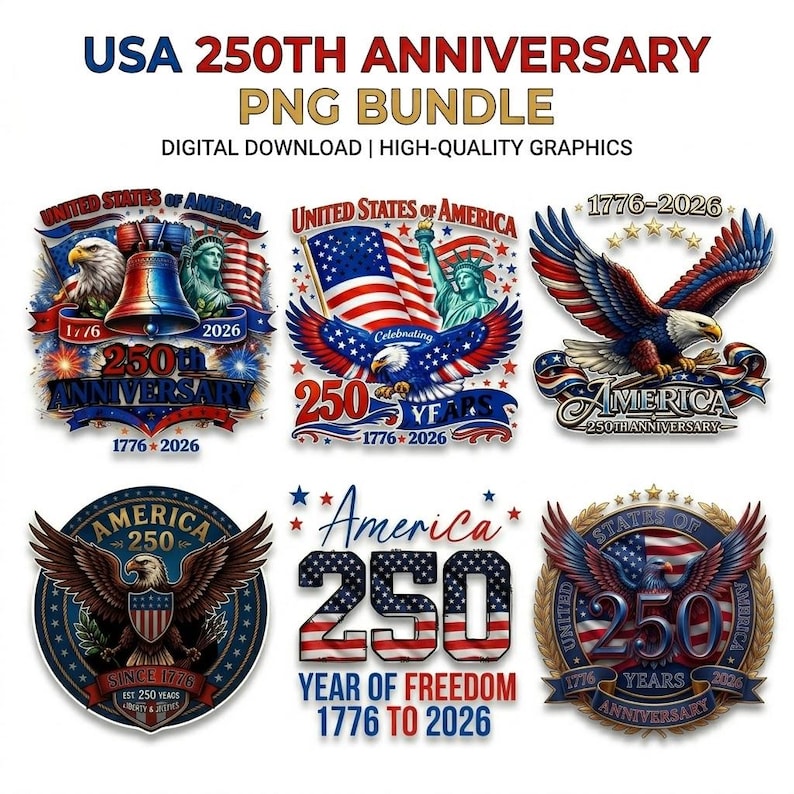 250th Anniversary Png Bundle, USA Png, 4th of July Bundle Png ...