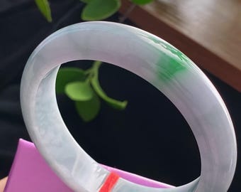 Armreif aus natürlichem Jadeit der Güteklasse A, D-förmig, schwebend, leuchtend grün, breites Armband, burmesisches Jade-Geschenk für Sie, Geburtstag, Jahrestag, edler Schmuck