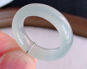 Ring aus natürlichem, eisweißem Jadeit der Güteklasse A, echtes burmesisches Jadeband, Geschenk für Sie, Geburtstag, Jahrestag, edler Schmuck, US 7