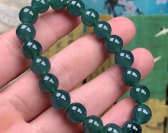 Jadeit Perlen Armband, 10 mm burmesische Jade, handgeschnitzt, Unikat