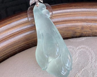 Natürlicher Anhänger aus eisigem Jadeit (Qualität A), Halskette aus echtem burmesischem Jade (18 Karat Gold), Geschenk für Sie, Geburtstag, Jahrestag, edler Schmuck