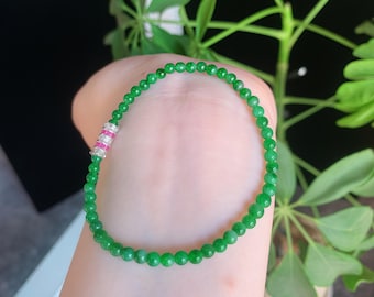 Natürliche burmesische Klasse A Jadeit Jade Armband, eisig grüne runde Perlen, 3,5 mm Größe