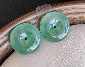 Natuurlijke, hoogwaardige ijsjadeiet donut hanger, groene zwevende jade, Birmese jade, vredesmunt Pi schijf, uniek fijn sieraad cadeau