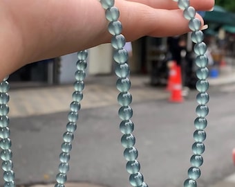Zertifizierter natürlicher Grad A 100% Jadeit, eisblaue Jade-Halskette, 5-6 mm, Geschenk für sie