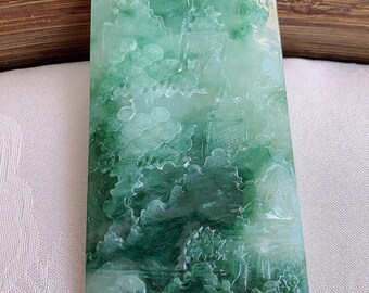 Anhänger aus natürlichem Jadeit der Güteklasse A mit Landschaftsmotiv, Halskette mit schwebender Jadeblume, echtes burmesisches Jade-Geschenk für Sie, Geburtstag, Jahrestag, edler Schmuck