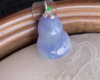 Natürlicher Jadeit-Kürbisanhänger der Güteklasse A, 18-karätige Goldkette mit Lavendel-Hulu-Anhänger, echtes burmesisches Jade-Geschenk für Sie, Geburtstags- oder Jahrestagsgeschenk