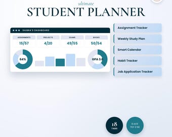 Ultimate Student Planner for Google Sheets | Academic, Assignment, GPA Tracker (Digital Download)